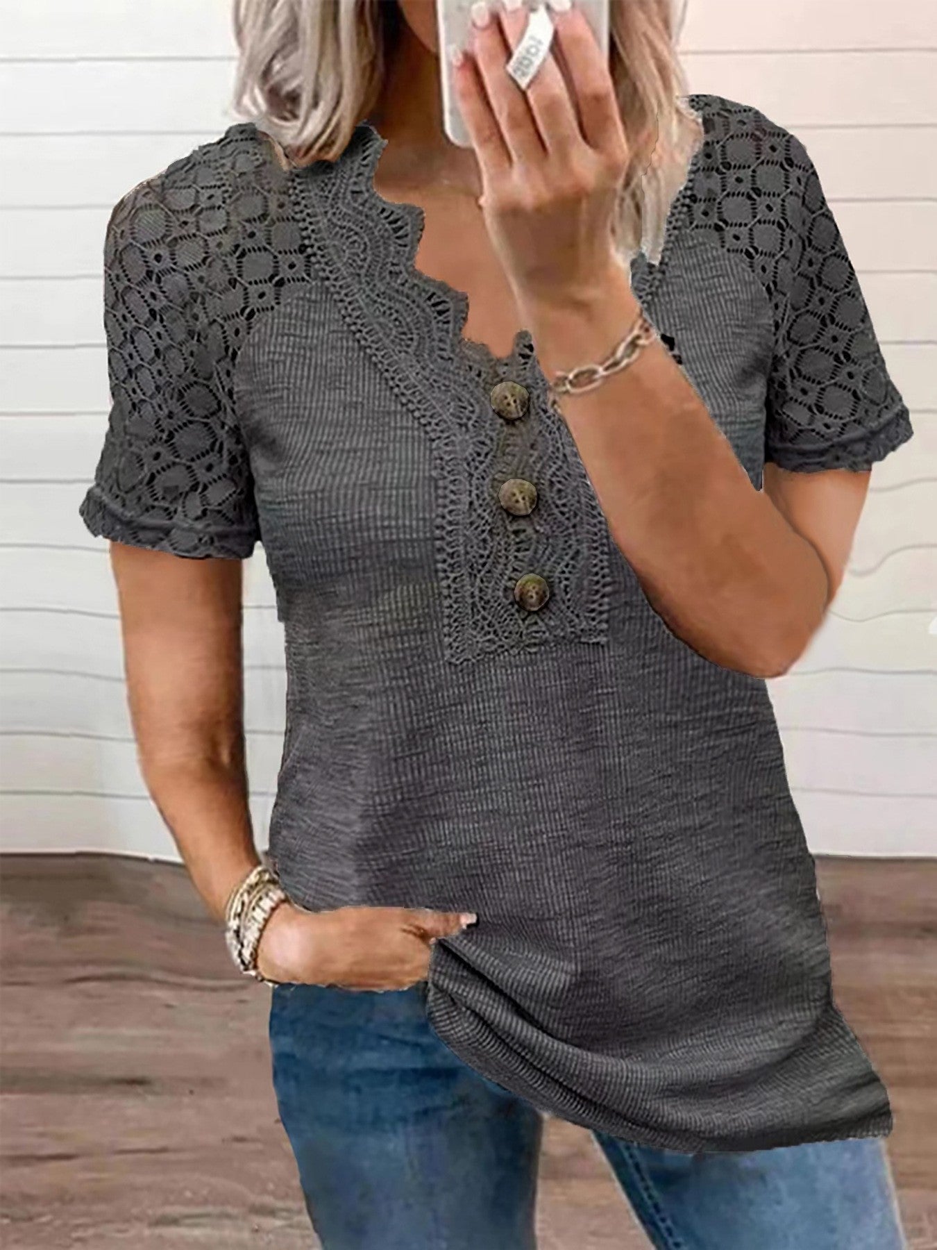 Melisse Lace Panel V-Neck Top