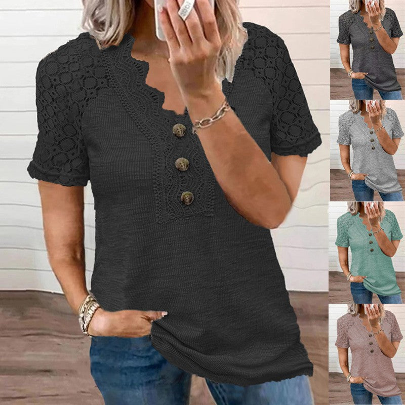 Melisse Lace Panel V-Neck Top