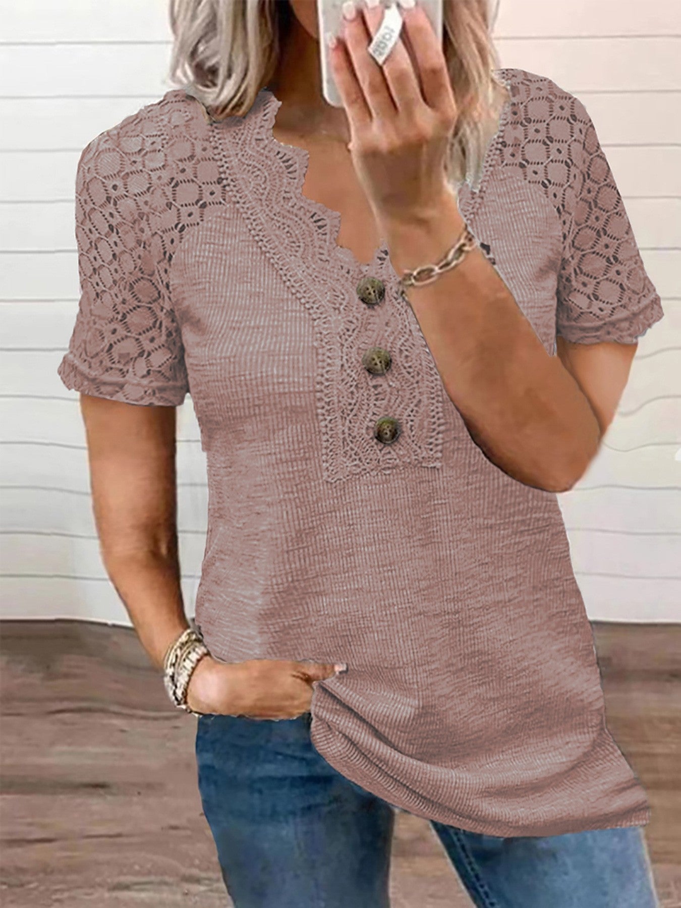 Melisse Lace Panel V-Neck Top