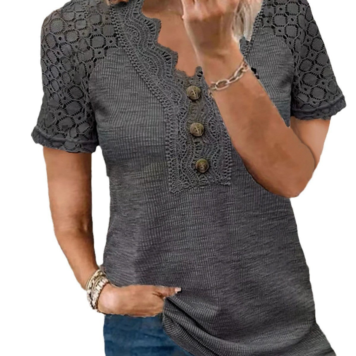 Melisse Lace Panel V-Neck Top