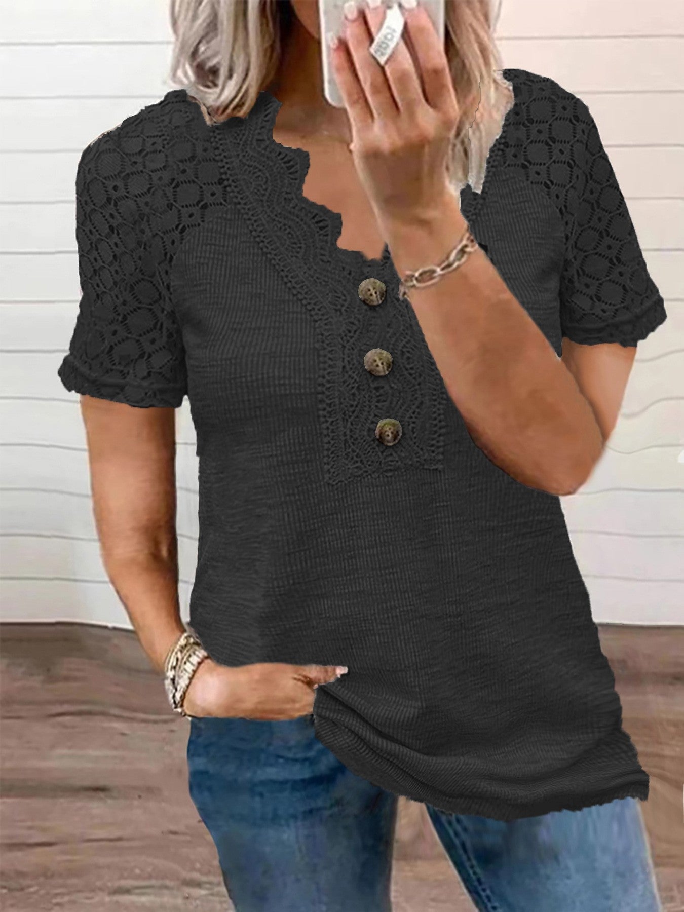 Melisse Lace Panel V-Neck Top