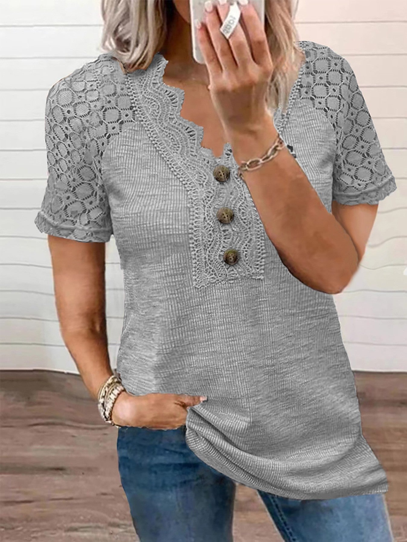 Melisse Lace Panel V-Neck Top